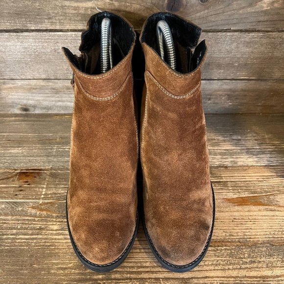Womens Taos Dillie Brown Suede Heeled Ankle Boots Bootie Size 6-6.5 M GUC - Picture 3 of 7
